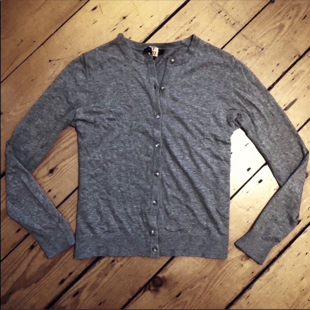 Ann Taylor Gray Button-Down Crew Neck Cardigan L - image 7